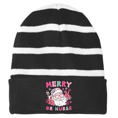 Merry Or Nurse Christmas Operating Room Nurse Xmas Party Striped Beanie with Solid Band