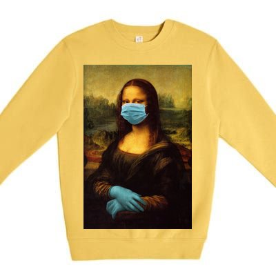 Mona Lisa Face Mas And Gloves Pandemic Premium Crewneck Sweatshirt