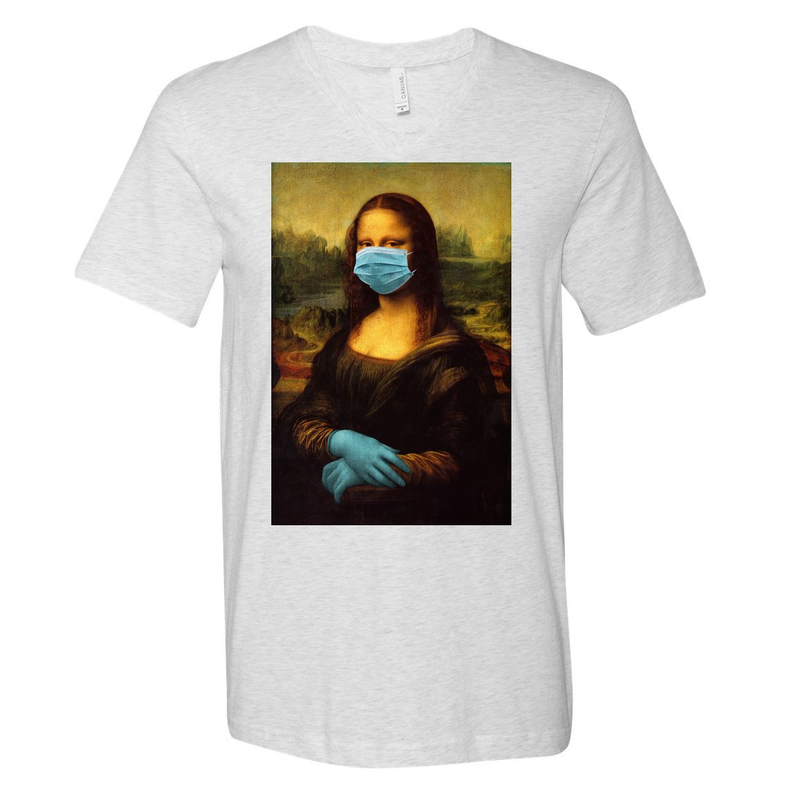Mona Lisa Face Mas And Gloves Pandemic V-Neck T-Shirt