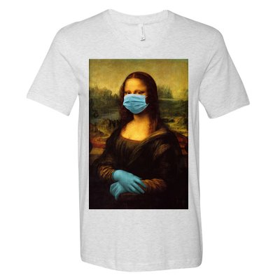 Mona Lisa Face Mas And Gloves Pandemic V-Neck T-Shirt