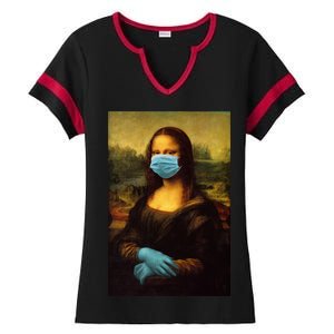 Mona Lisa Face Mas And Gloves Pandemic Ladies Halftime Notch Neck Tee