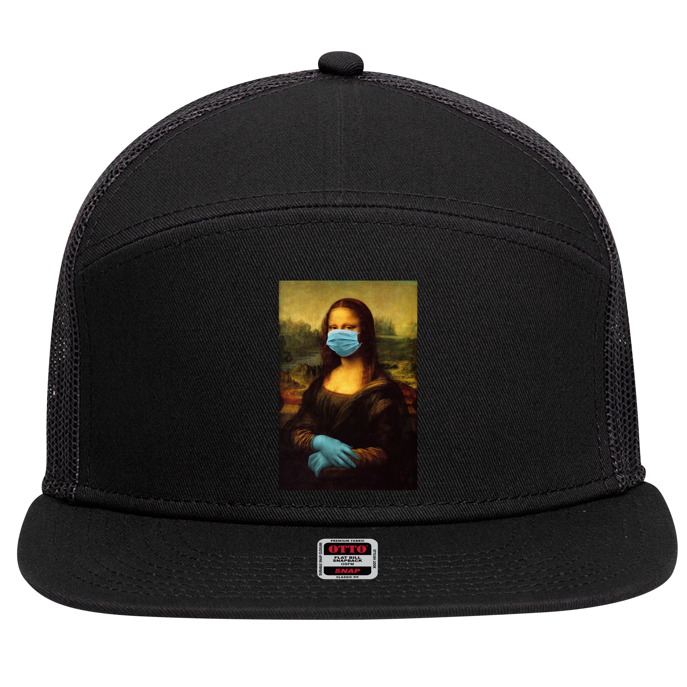 Mona Lisa Face Mas And Gloves Pandemic 7 Panel Mesh Trucker Snapback Hat