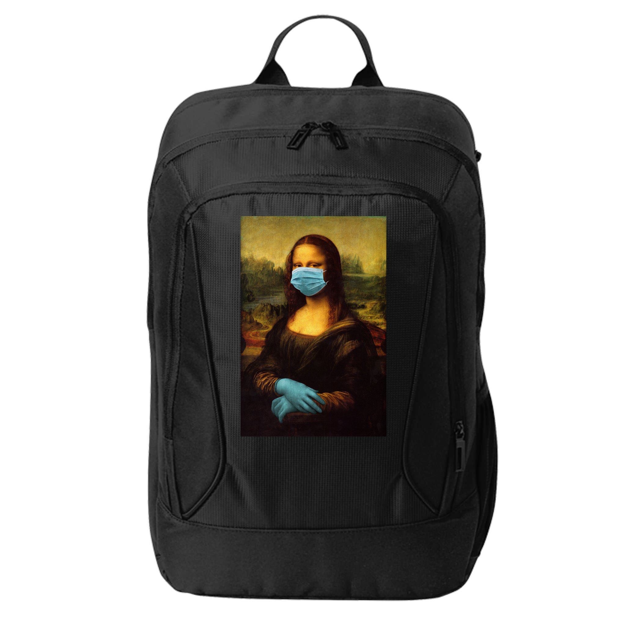 Mona Lisa Face Mas And Gloves Pandemic City Backpack