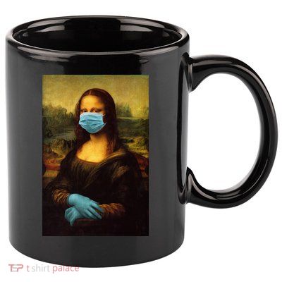 Mona Lisa Face Mas And Gloves Pandemic 11oz C Handle Ceramic Mug
