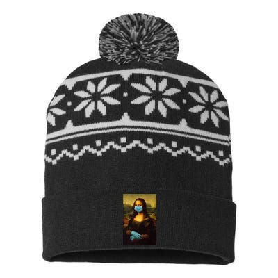 Mona Lisa Face Mas And Gloves Pandemic USA-Made Snowflake Beanie