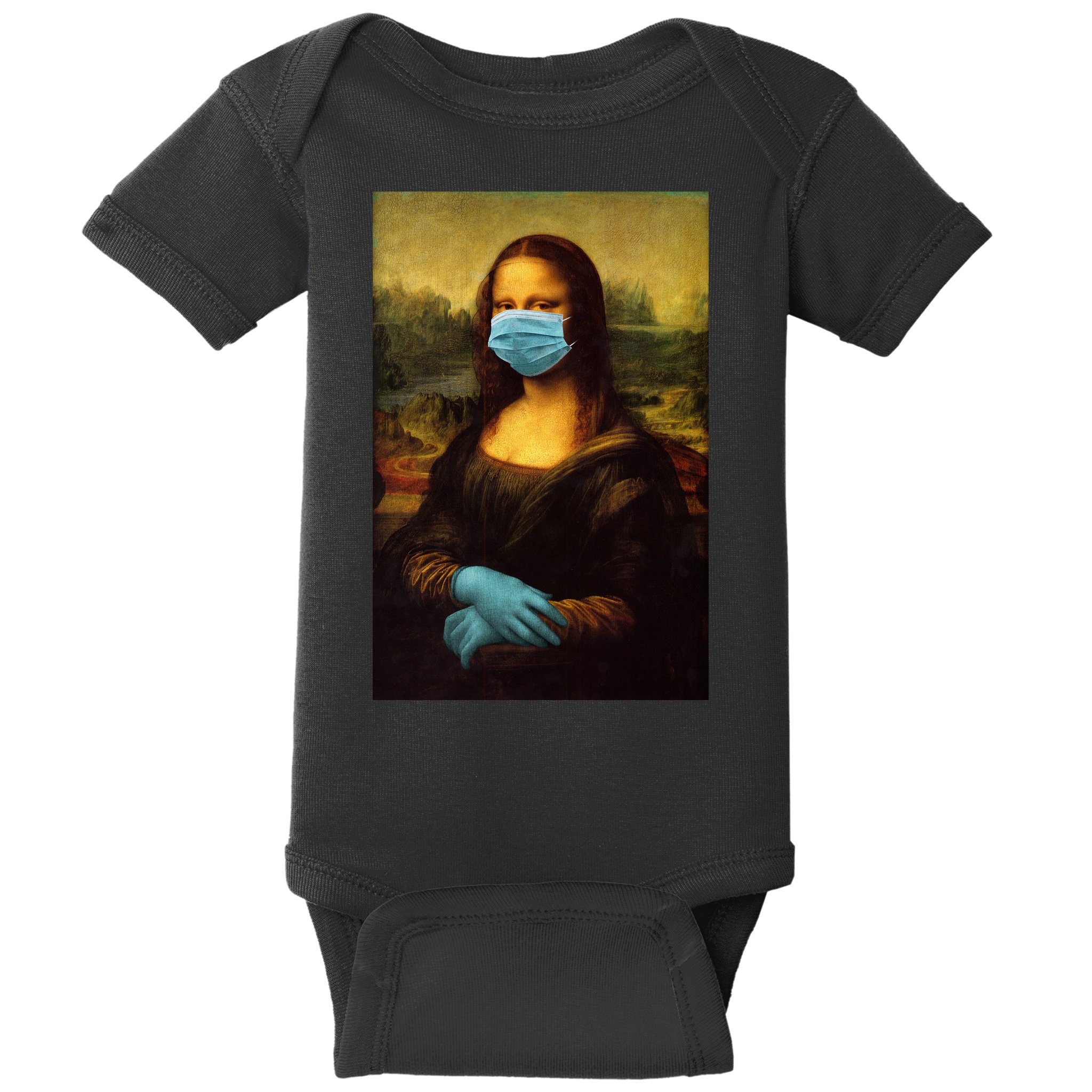 Mona Lisa Face Mas And Gloves Pandemic Baby Bodysuit