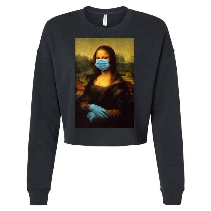 Mona Lisa Face Mas And Gloves Pandemic Cropped Pullover Crew