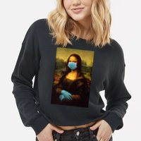 Mona Lisa Face Mas And Gloves Pandemic Cropped Pullover Crew