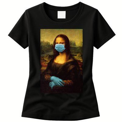Mona Lisa Face Mas And Gloves Pandemic Womens T-Shirt