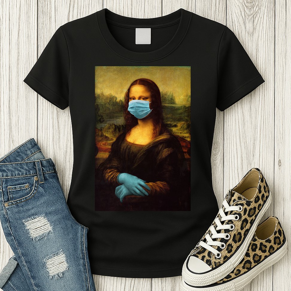 Mona Lisa Face Mas And Gloves Pandemic Womens T-Shirt