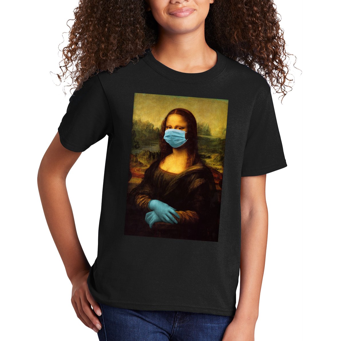 Mona Lisa Face Mas And Gloves Pandemic Kids T-Shirt