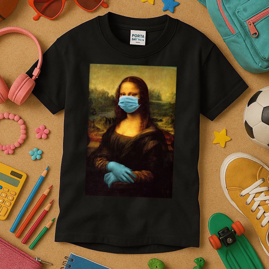 Mona Lisa Face Mas And Gloves Pandemic Kids T-Shirt