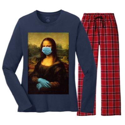 Mona Lisa Face Mas And Gloves Pandemic Women's Long Sleeve Flannel Pajama Set 