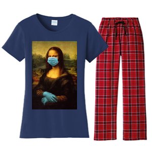 Mona Lisa Face Mas And Gloves Pandemic Women's Flannel Pajama Set