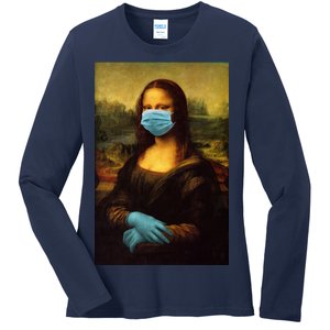 Mona Lisa Face Mas And Gloves Pandemic Ladies Long Sleeve Shirt