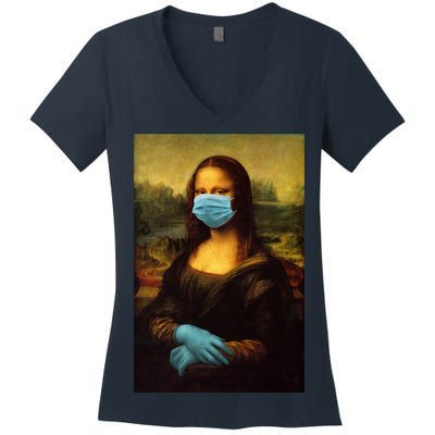 Mona Lisa Face Mas And Gloves Pandemic Women's V-Neck T-Shirt