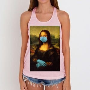 Mona Lisa Face Mas And Gloves Pandemic Women's Knotted Racerback Tank