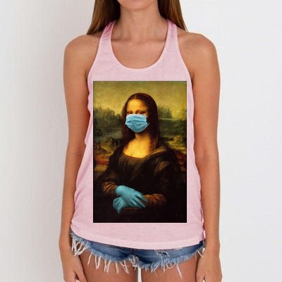 Mona Lisa Face Mas And Gloves Pandemic Women's Knotted Racerback Tank