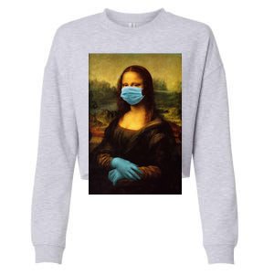 Mona Lisa Face Mas And Gloves Pandemic Cropped Pullover Crew