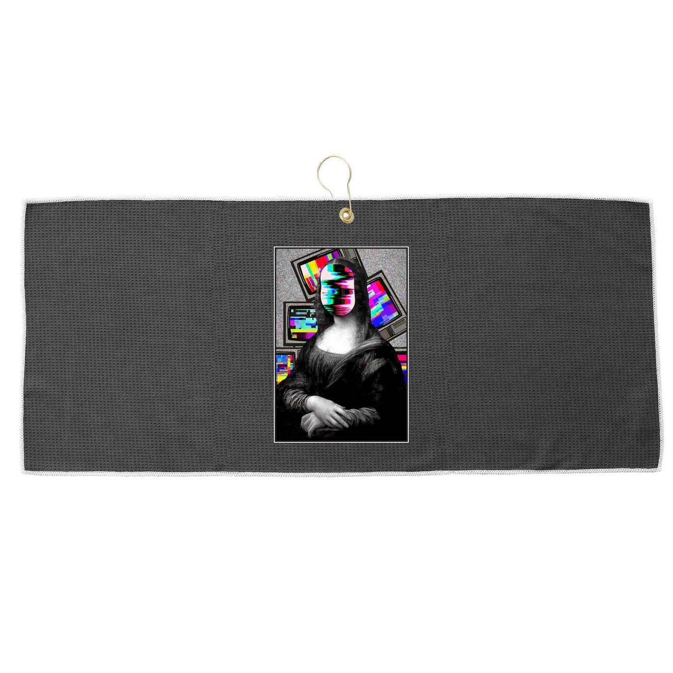 Mona Lisa Glitch Large Microfiber Waffle Golf Towel
