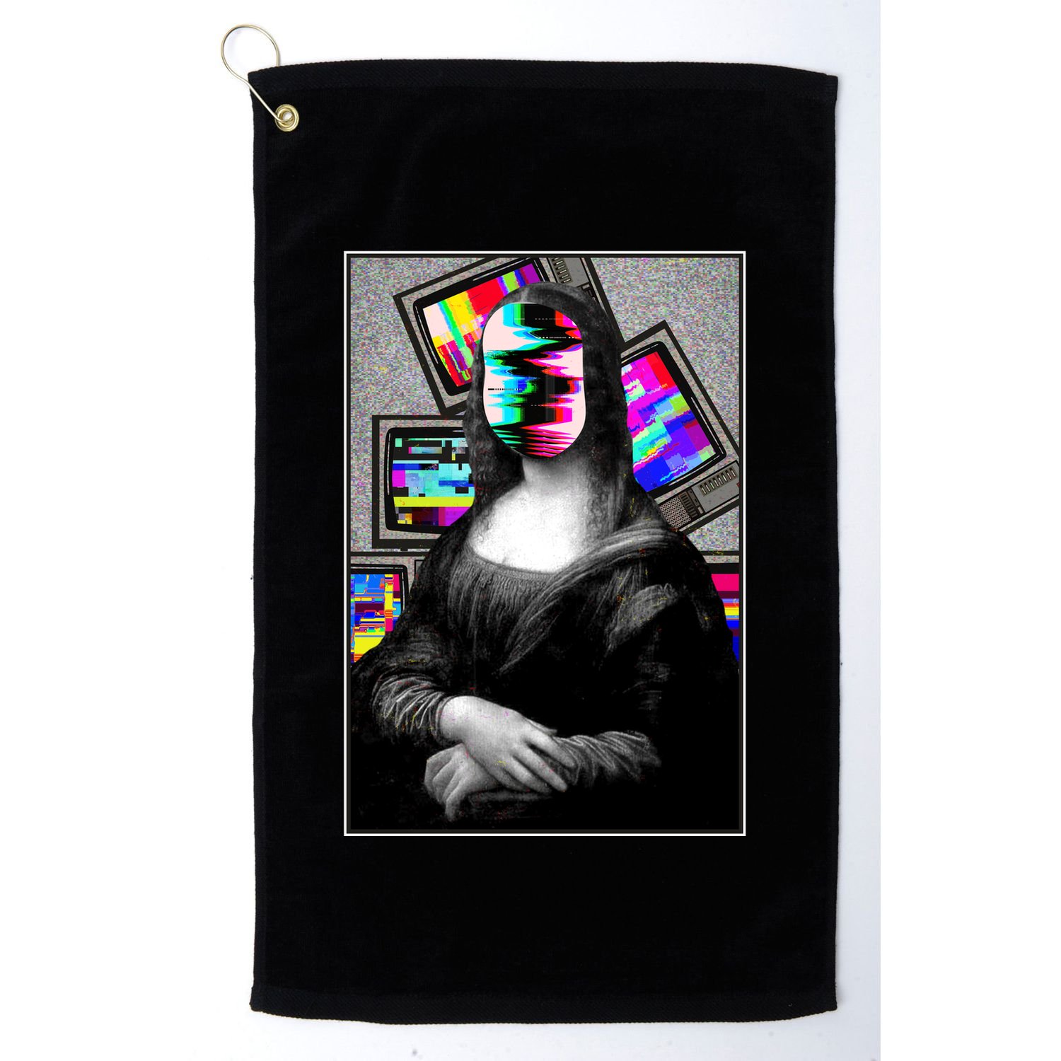 Mona Lisa Glitch Golf Towel