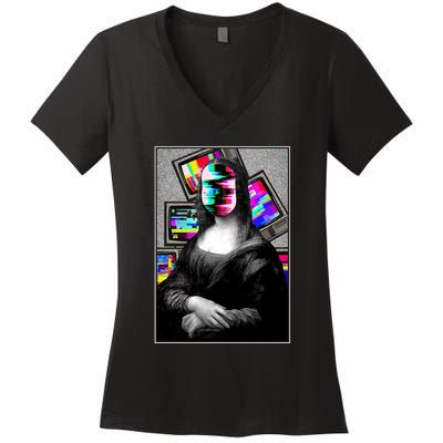 Mona Lisa Glitch Women's V-Neck T-Shirt