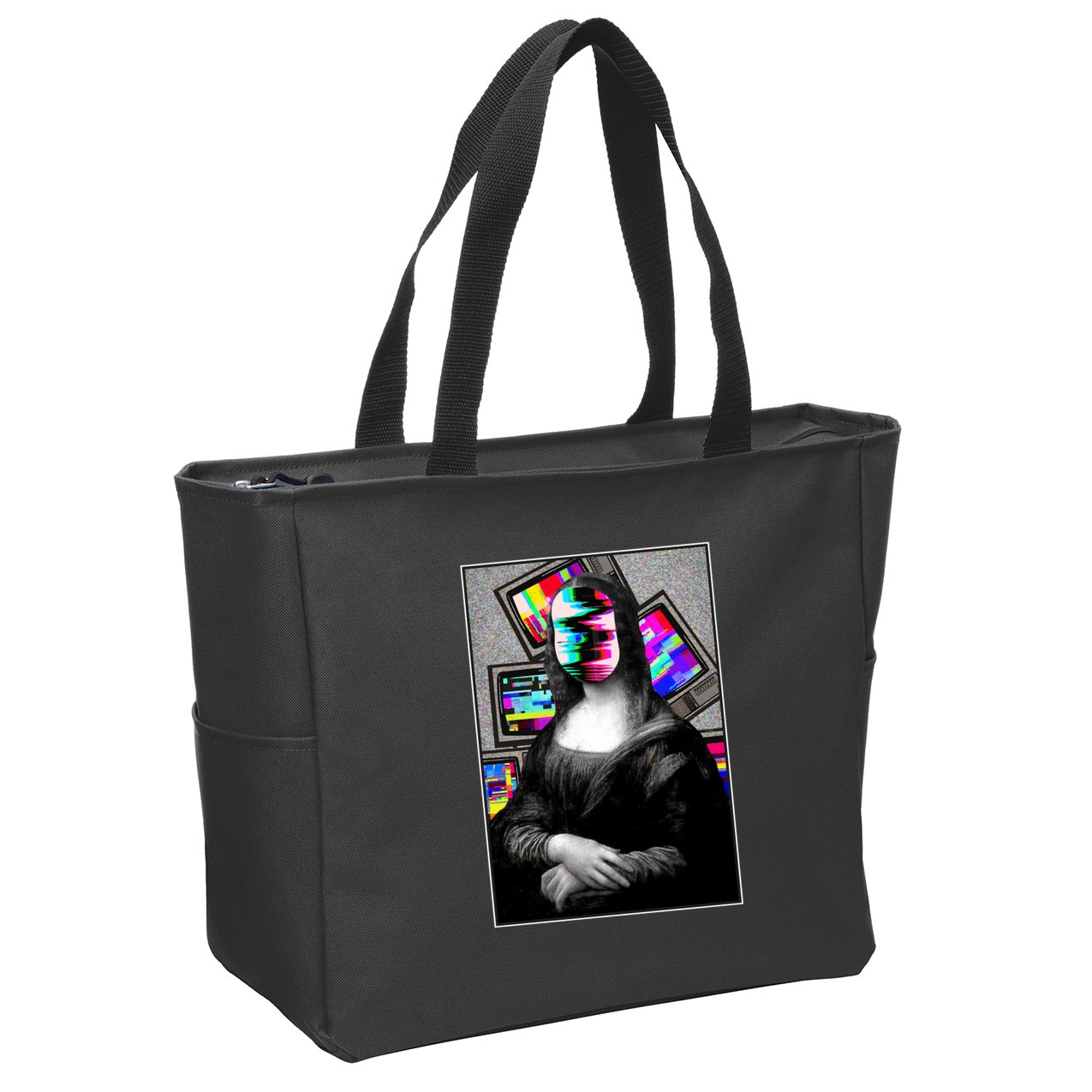 Mona Lisa Glitch Zip Tote Bag