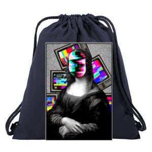 Mona Lisa Glitch Drawstring Bag