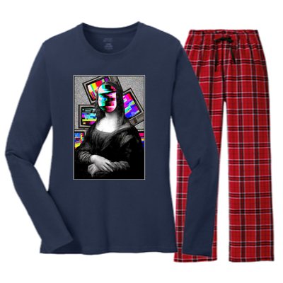 Mona Lisa Glitch Women's Long Sleeve Flannel Pajama Set 