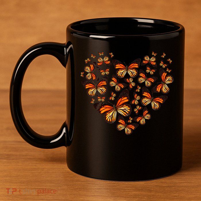 Monarch Butterfly Heart 11oz C Handle Ceramic Mug