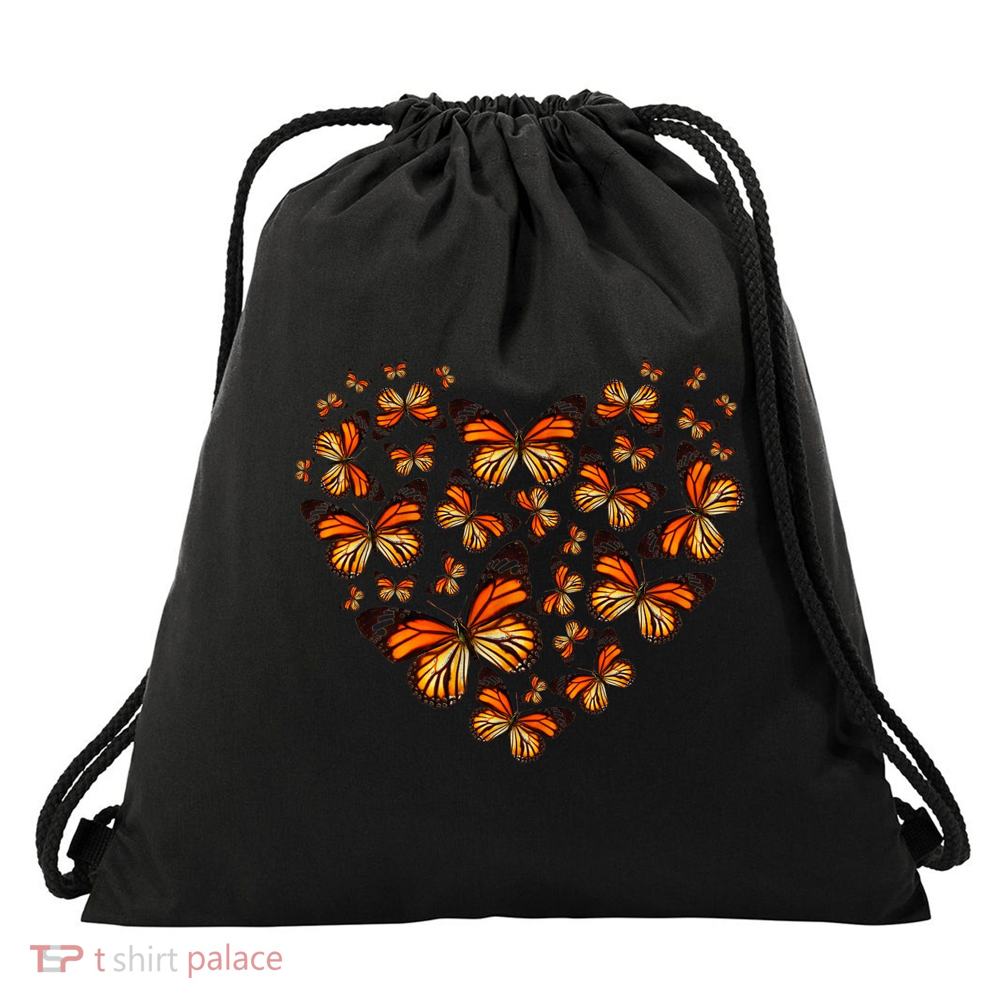 Monarch Butterfly Heart Drawstring Bag