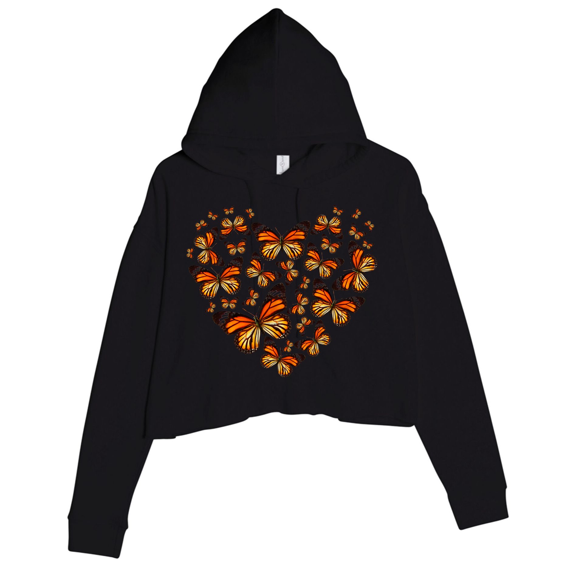 Monarch Butterfly Heart Crop Fleece Hoodie