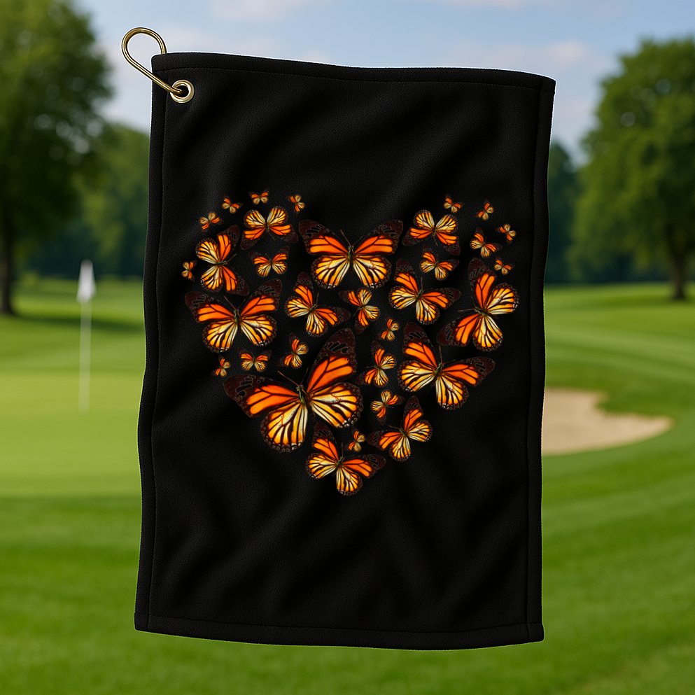 Monarch Butterfly Heart Golf Towel