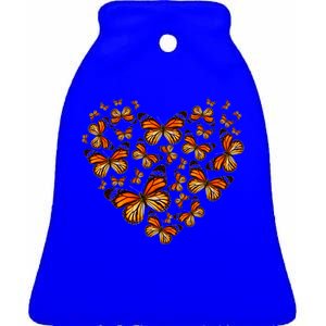 Monarch Butterfly Heart Ceramic Bell Ornament