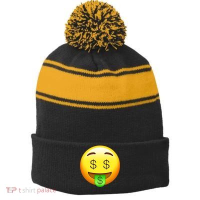Money Emoji Stripe Pom Pom Beanie