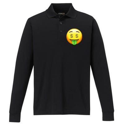 Money Emoji Performance Long Sleeve Polo