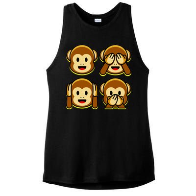 Monkey Emoji Smiley Face Ladies PosiCharge Tri-Blend Wicking Tank