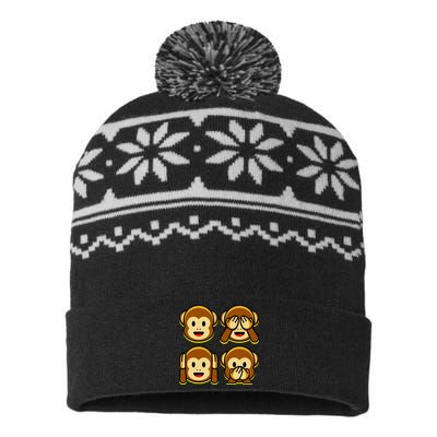 Monkey Emoji Smiley Face USA-Made Snowflake Beanie