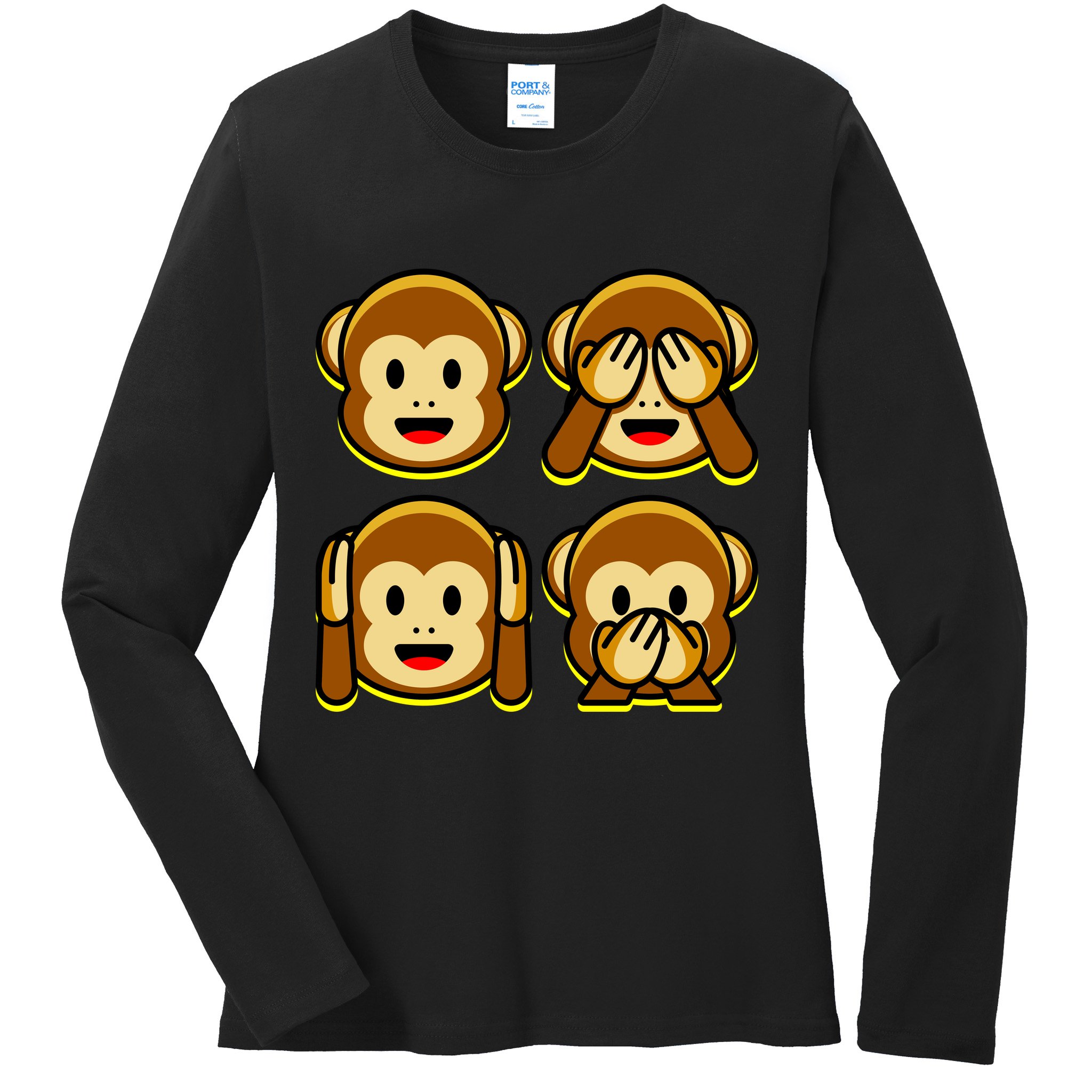 Monkey Emoji Smiley Face Ladies Long Sleeve Shirt
