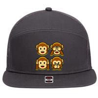 Monkey Emoji Smiley Face 7 Panel Mesh Trucker Snapback Hat