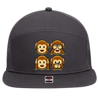 Monkey Emoji Smiley Face 7 Panel Mesh Trucker Snapback Hat