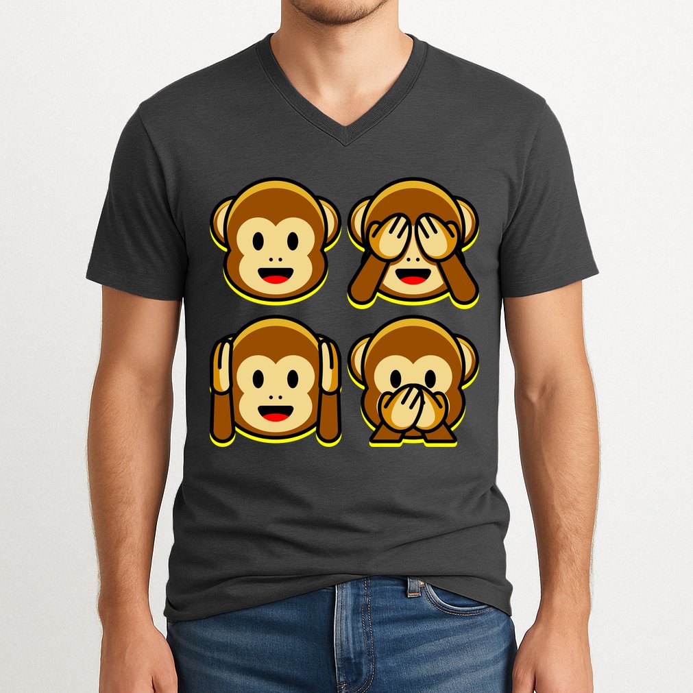 Monkey Emoji Smiley Face V-Neck T-Shirt