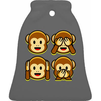 Monkey Emoji Smiley Face Ceramic Bell Ornament