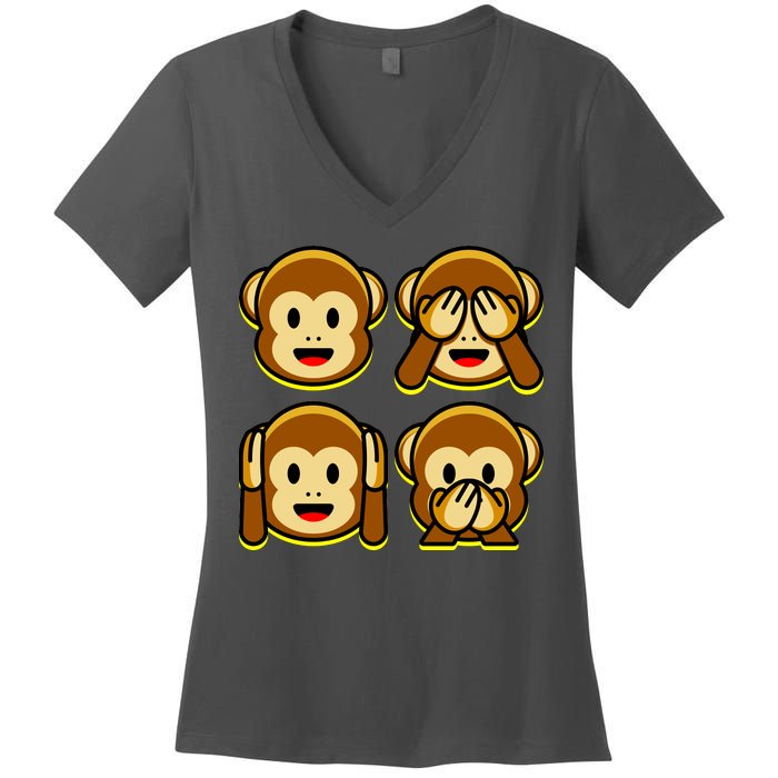 Monkey Emoji Smiley Face Women's V-Neck T-Shirt