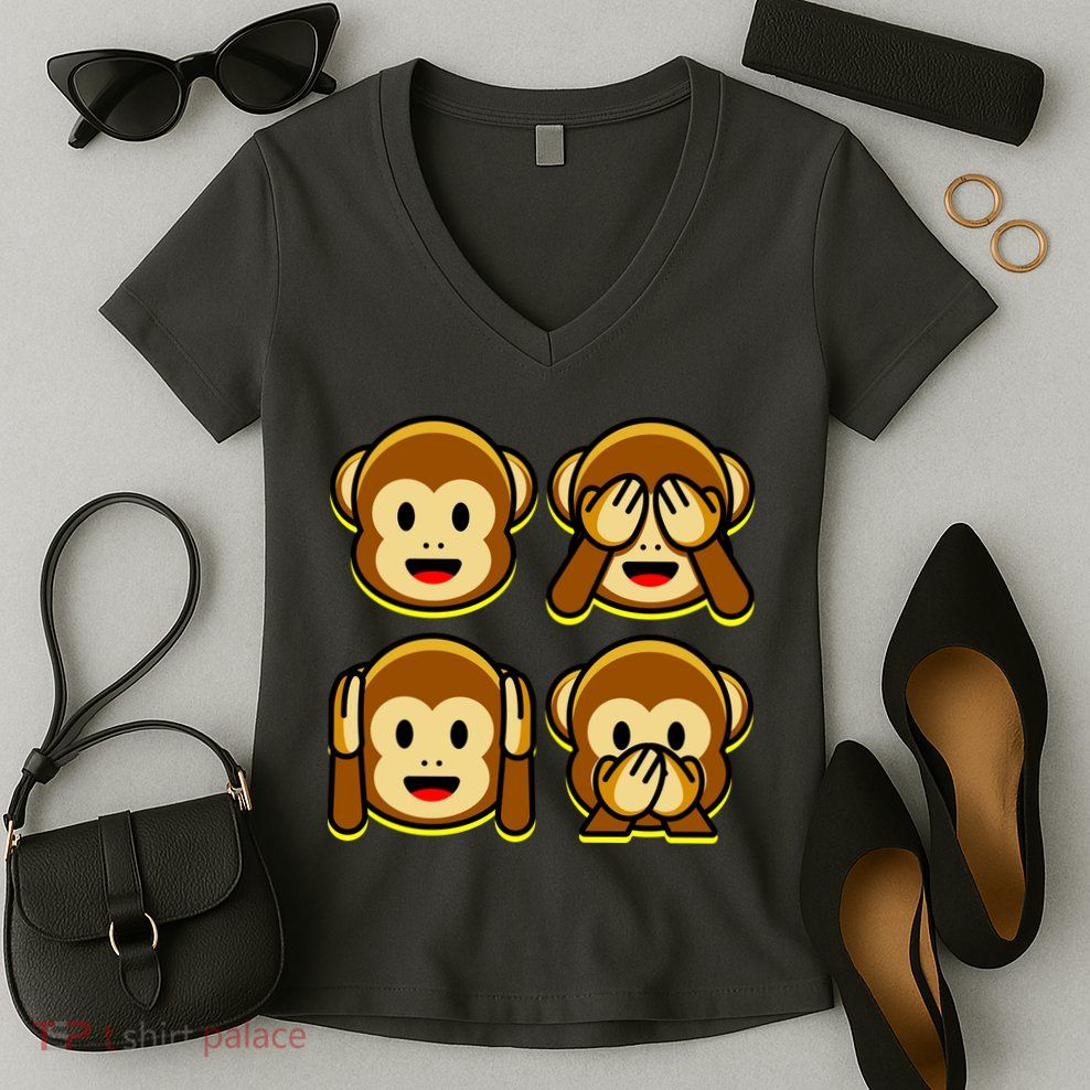 Monkey Emoji Smiley Face Women's V-Neck T-Shirt