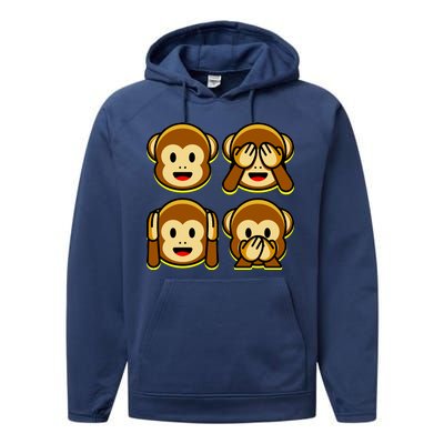 Monkey Emoji Smiley Face Performance Fleece Hoodie