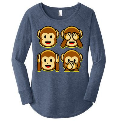 Monkey Emoji Smiley Face Women's Perfect Tri Tunic Long Sleeve Shirt