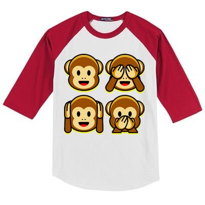 Monkey Emoji Smiley Face Kids Colorblock Raglan Jersey