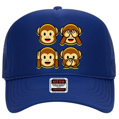 Monkey Emoji Smiley Face High Crown Mesh Back Trucker Hat