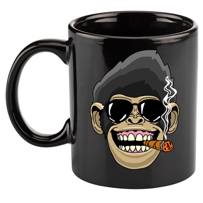 Monkey Smoking Cigar 11oz C Handle Ceramic Mug